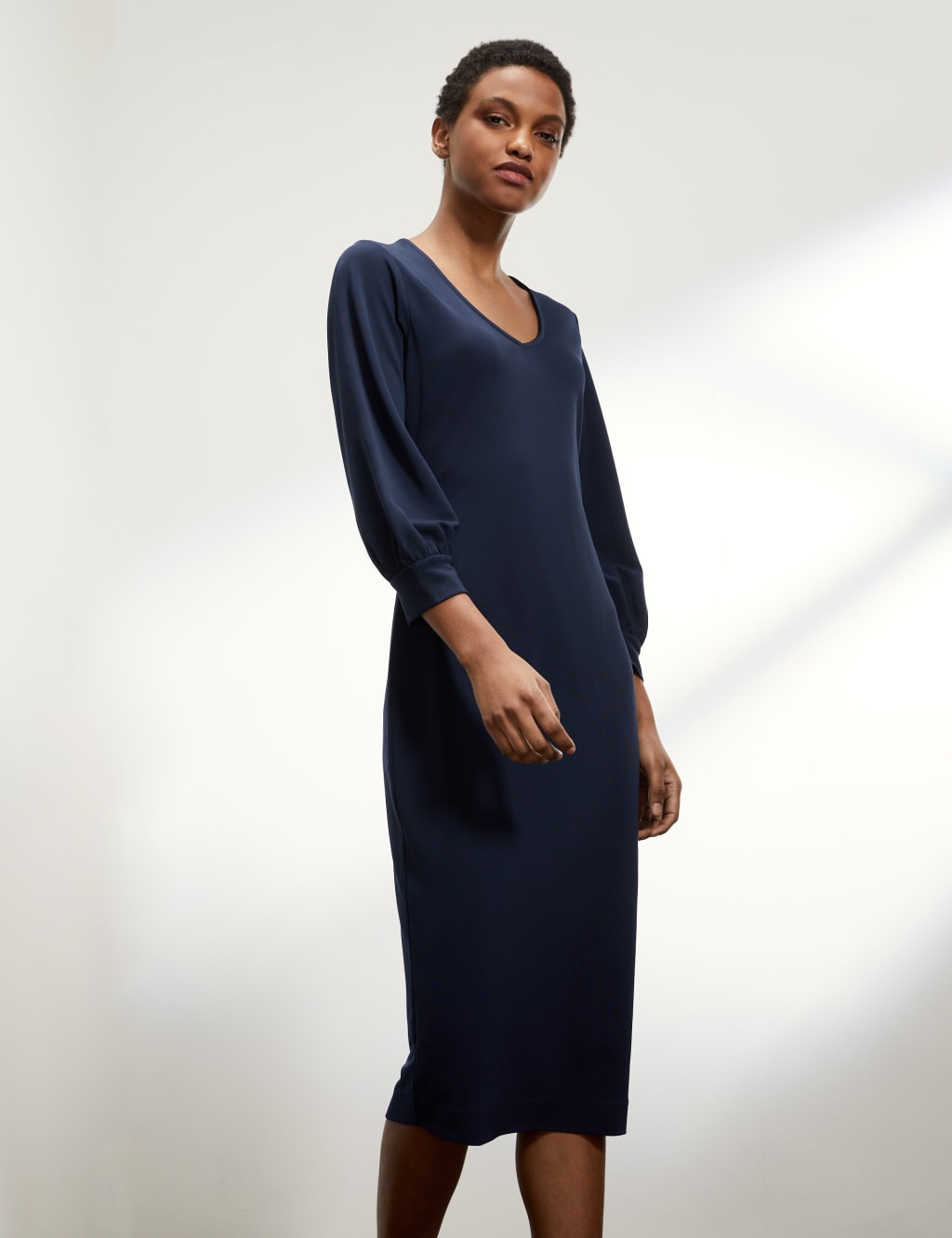 Balloon Sleeve V Neck Jersey Dress 1 of 6