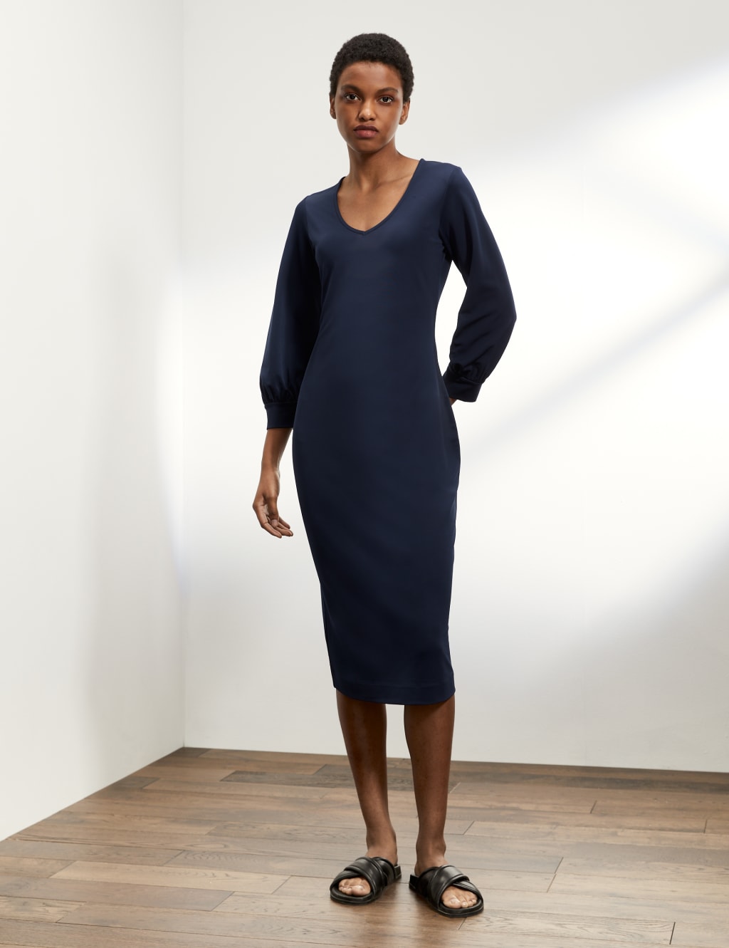 Balloon Sleeve V Neck Jersey Dress 3 of 6