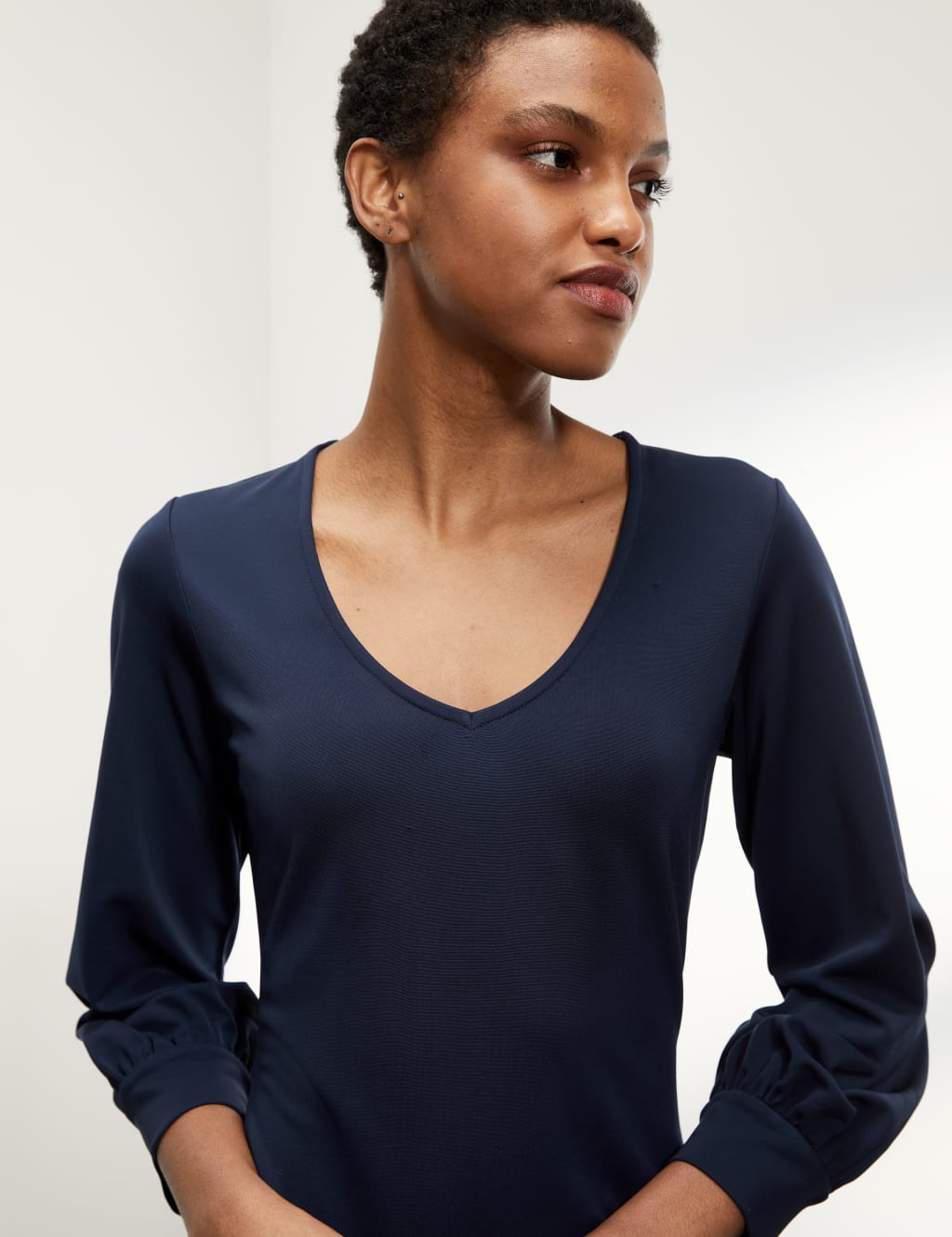 Balloon Sleeve V Neck Jersey Dress 4 of 6