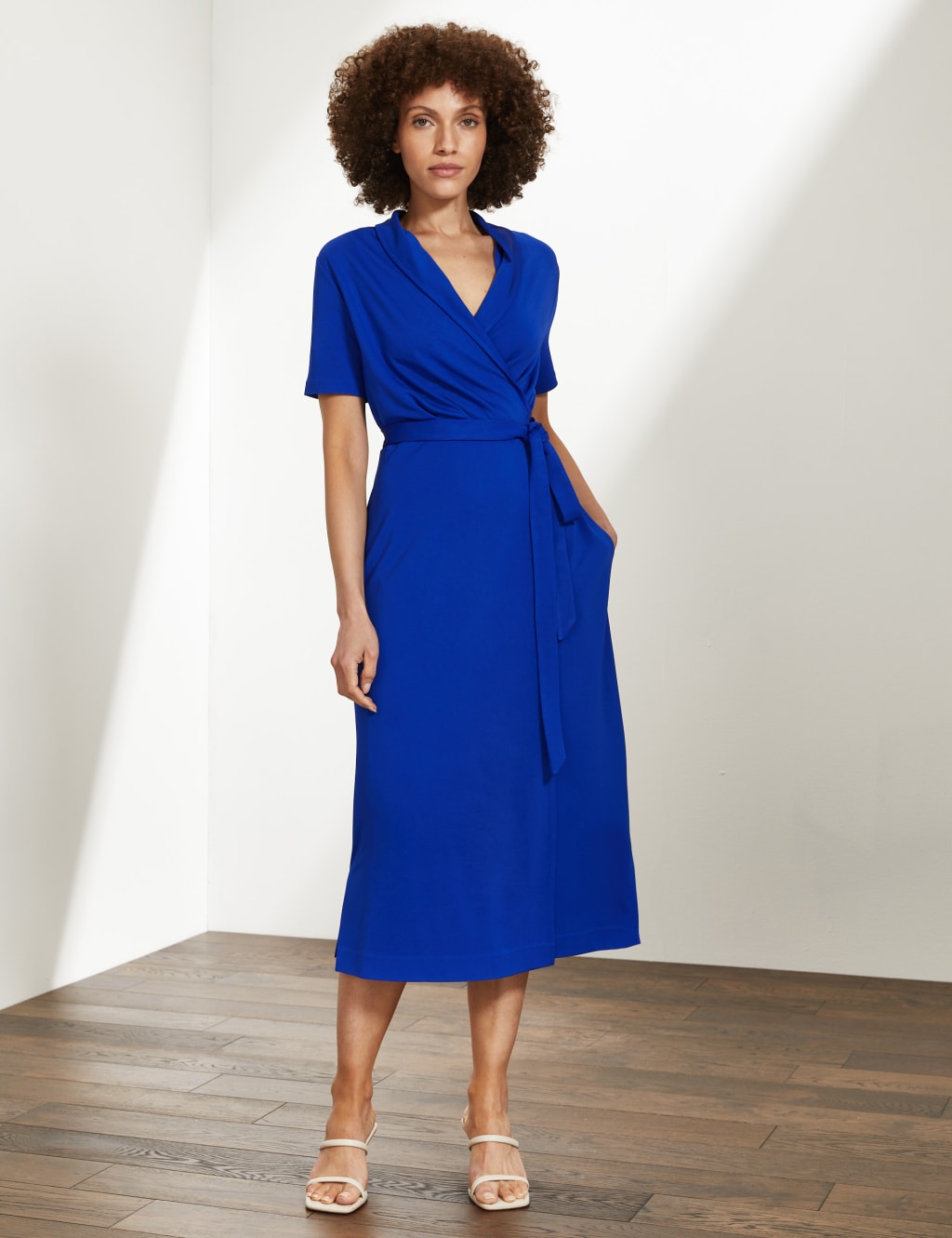 Jersey V Neck Tie Waist Wrap Dress JAEGER M S