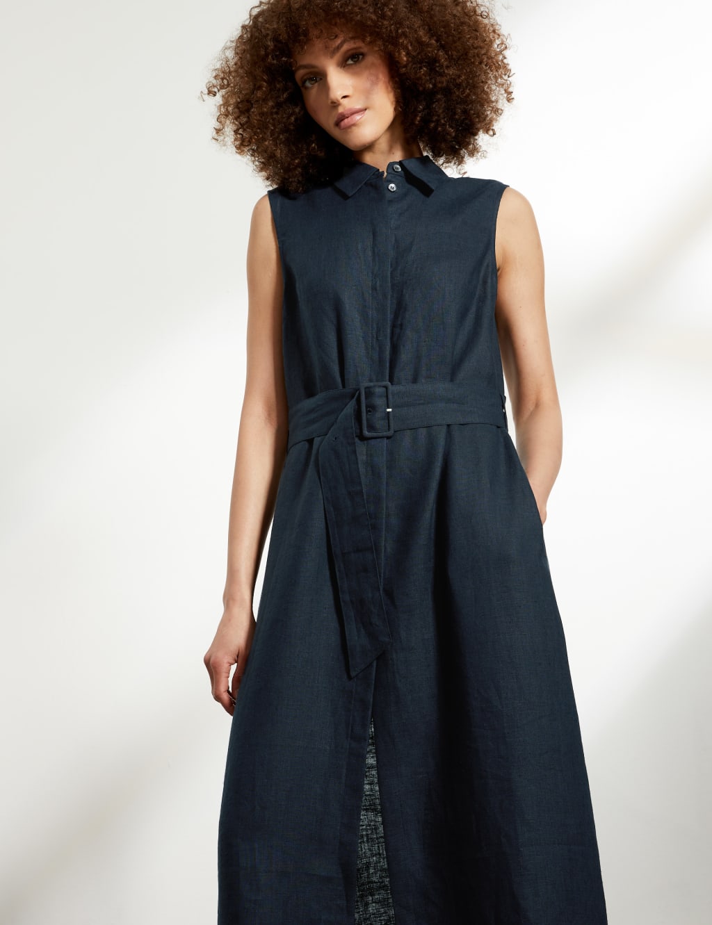 Pure Linen Belted Midi Shirt Dress 3 of 6