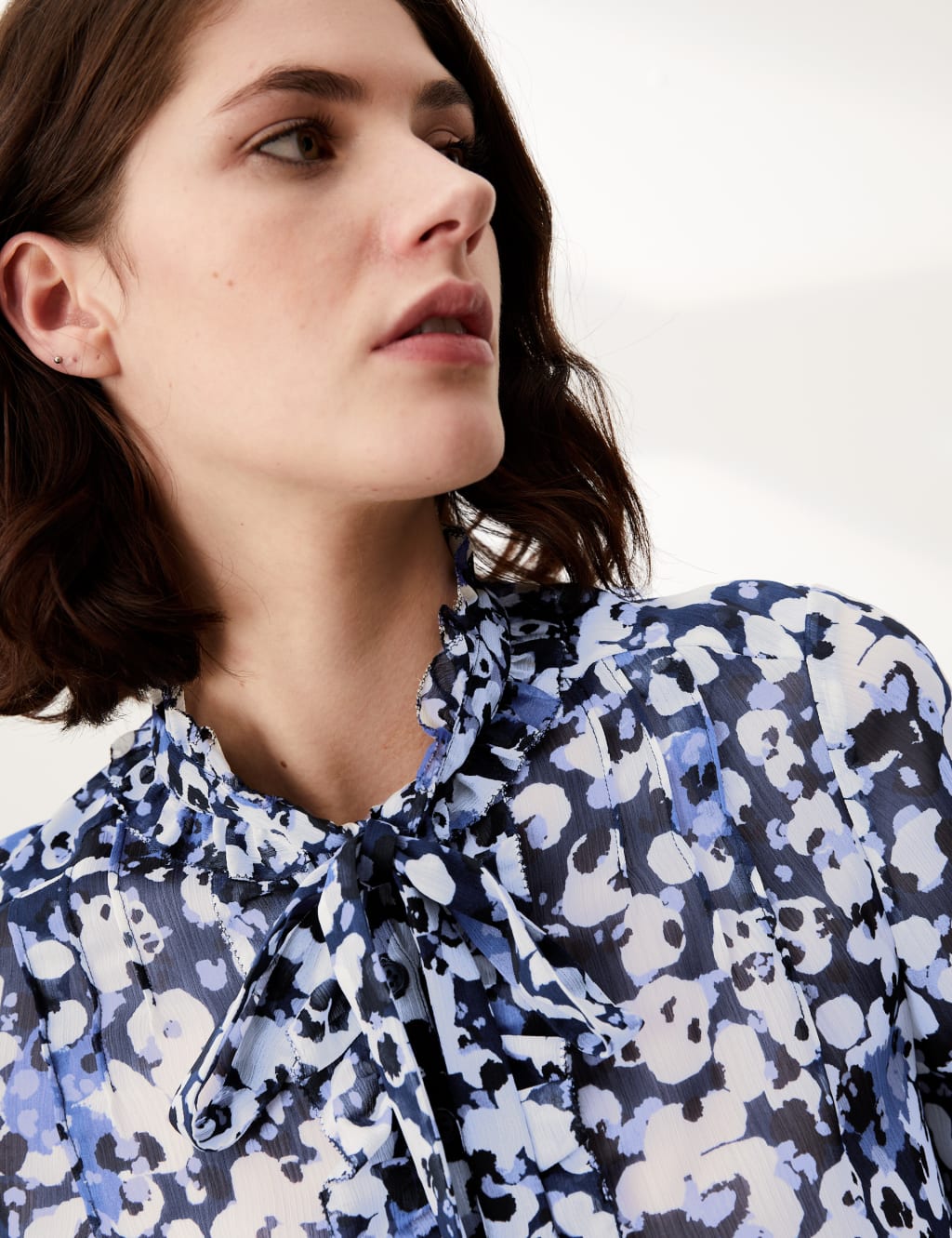 Floral Tie Neck Ruffle Long Sleeve Blouse 3 of 6
