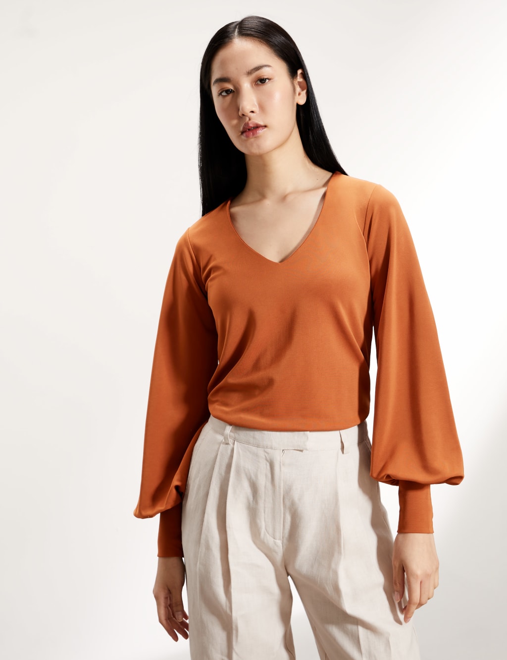 Jersey V-Neck Long Sleeve Top 1 of 6