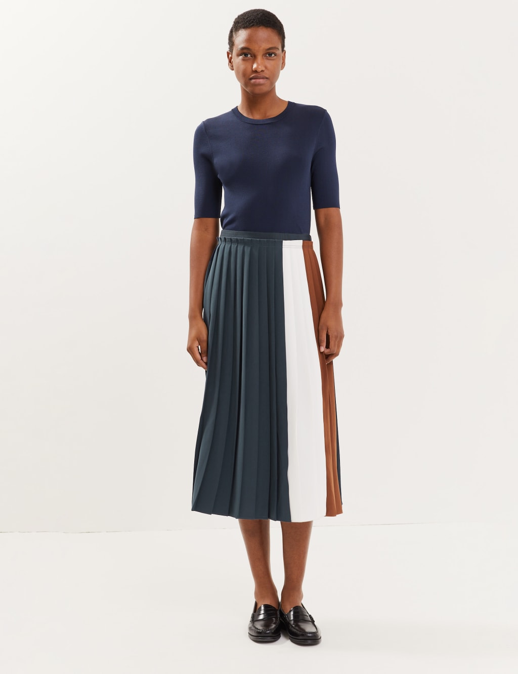 Colour Block Pleated Midi Skirt 1 of 6