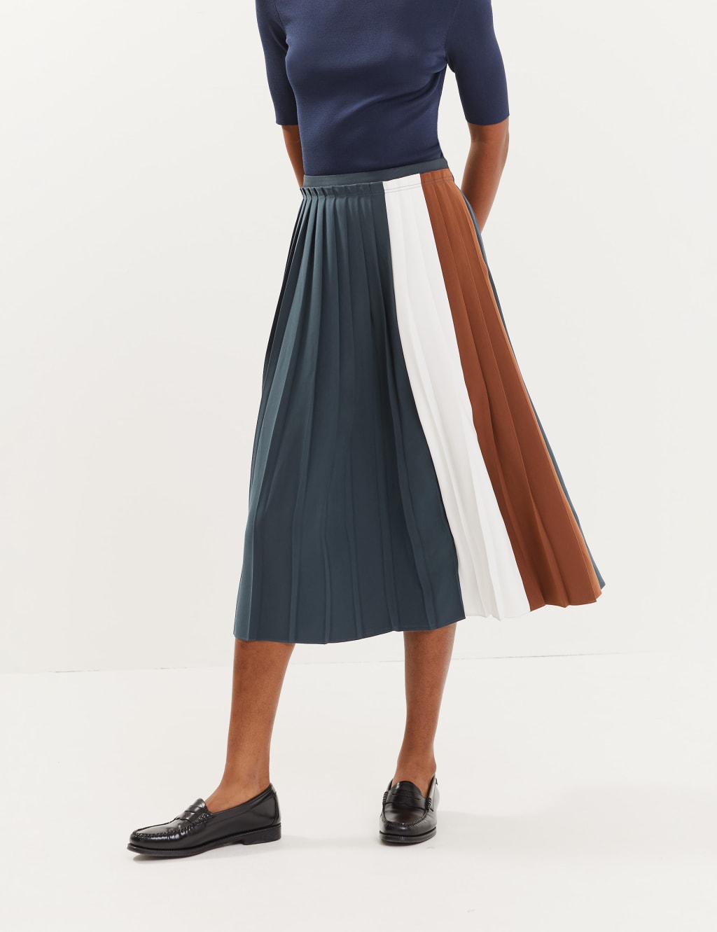 Colour Block Pleated Midi Skirt 3 of 6