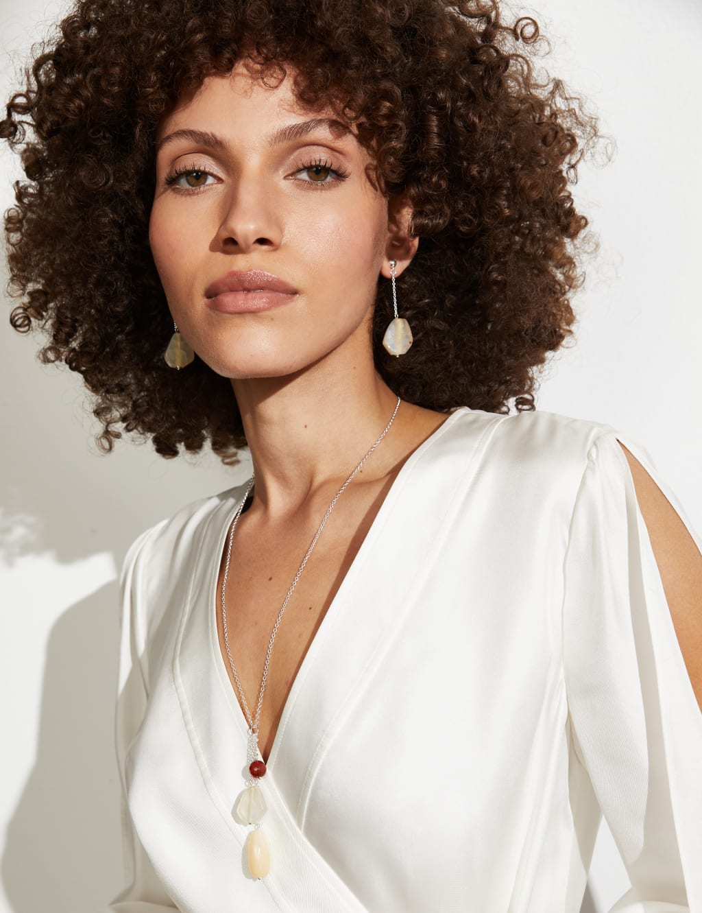 Long Sterling Silver Stone Necklace JAEGER M S