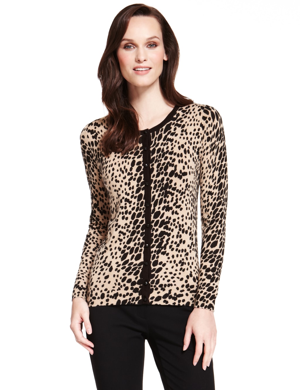 Bobble Button Cheetah Print Cardigan M S