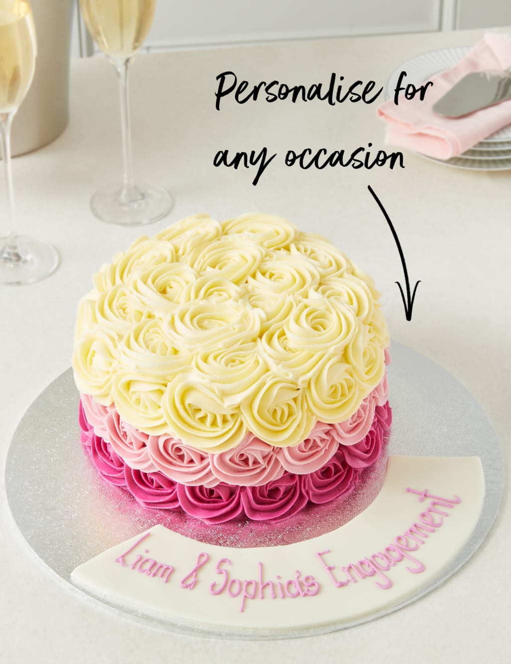 Personalised Piped Rose Sponge Cake (Serves 24) 3 of 5