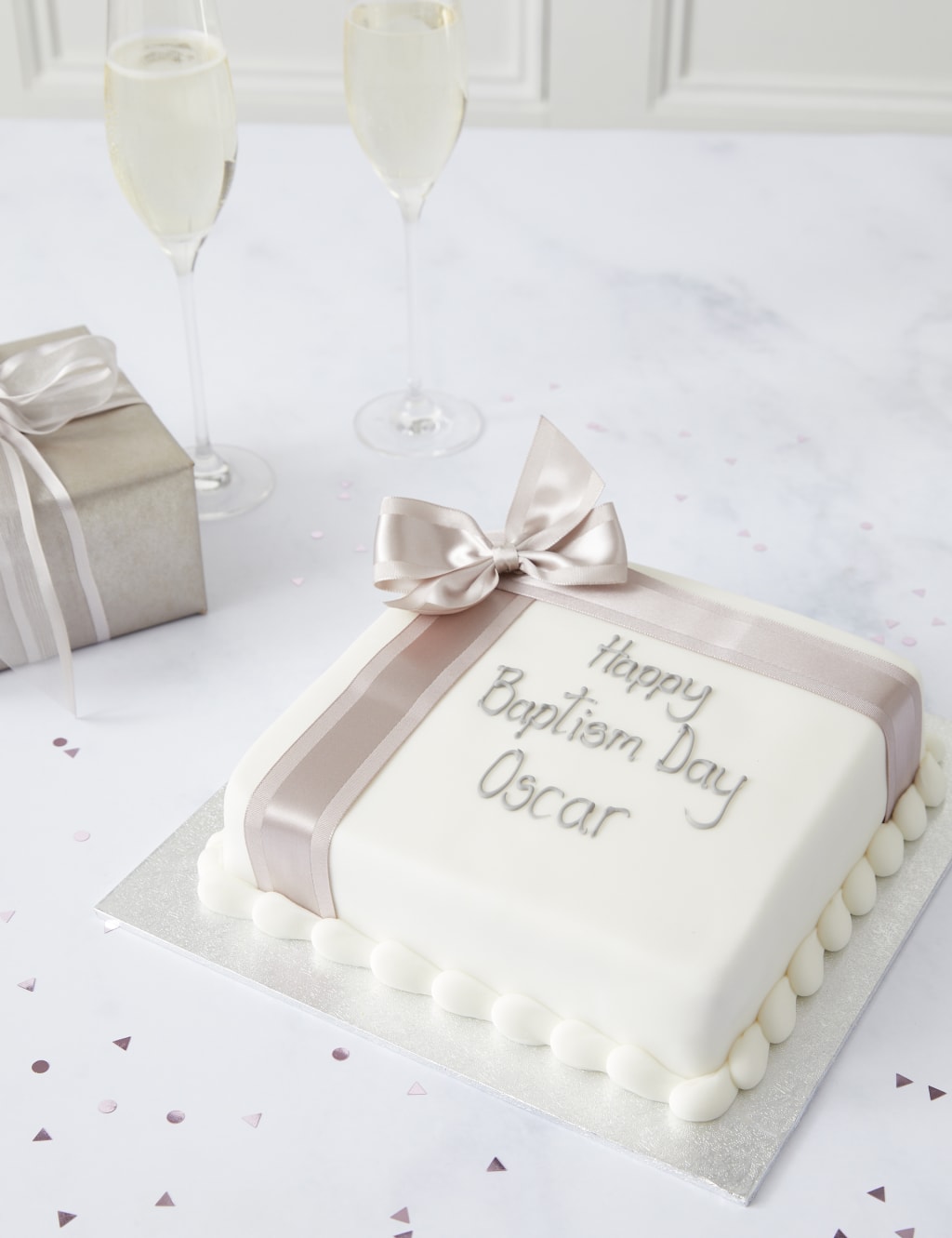 Personalised Celebration Sponge Cake with Silver Ribbon (Serves 16) 3 of 6