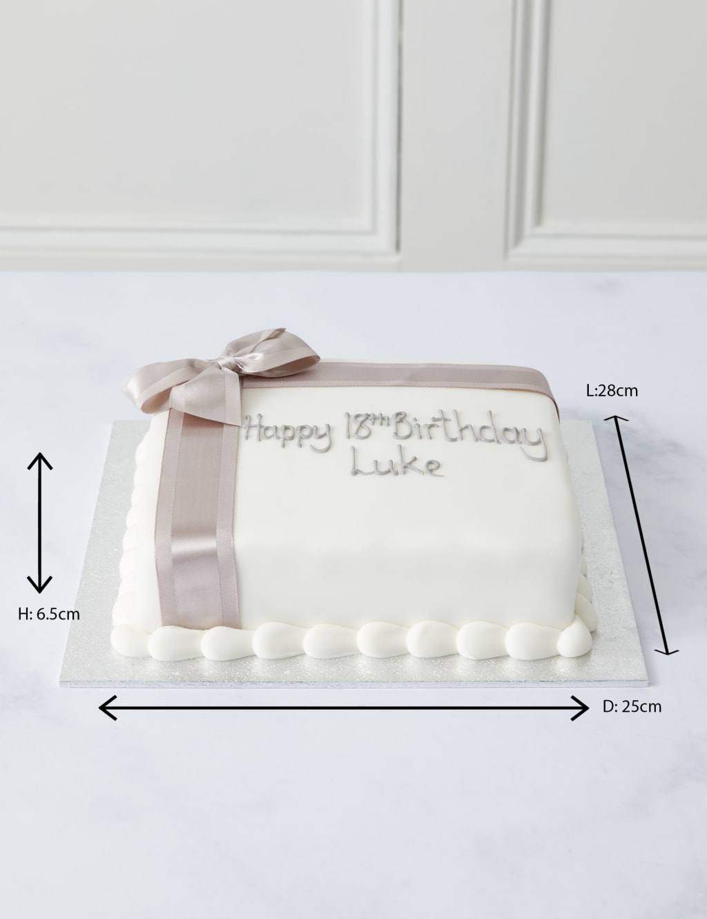 Personalised Celebration Sponge Cake with Silver Ribbon (Serves 16) 5 of 6