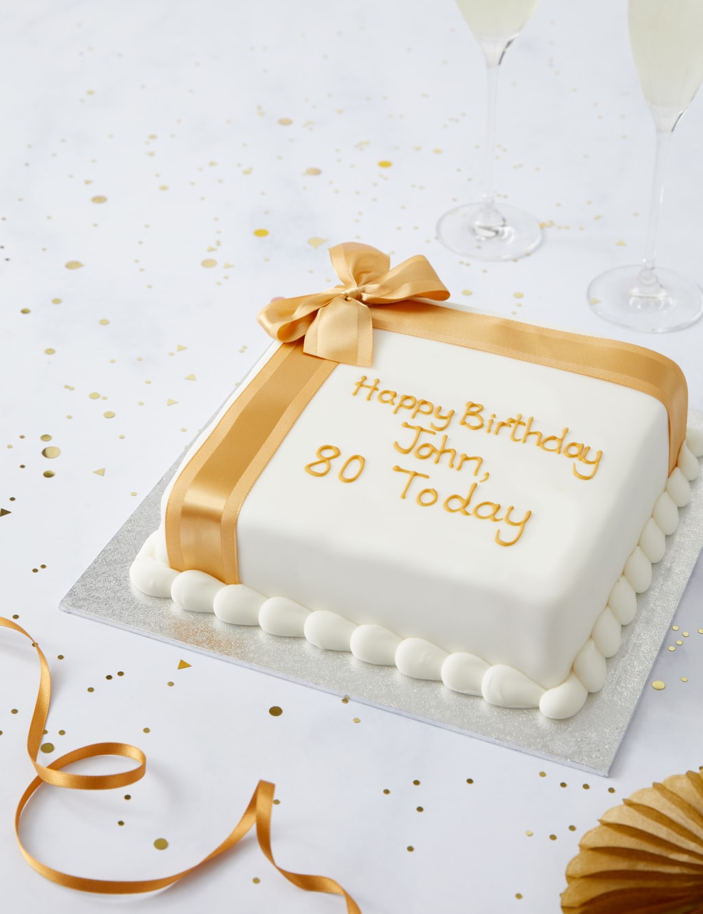 Personalised Celebration Sponge Cake with Gold Ribbon (Serves 16) 3 of 6