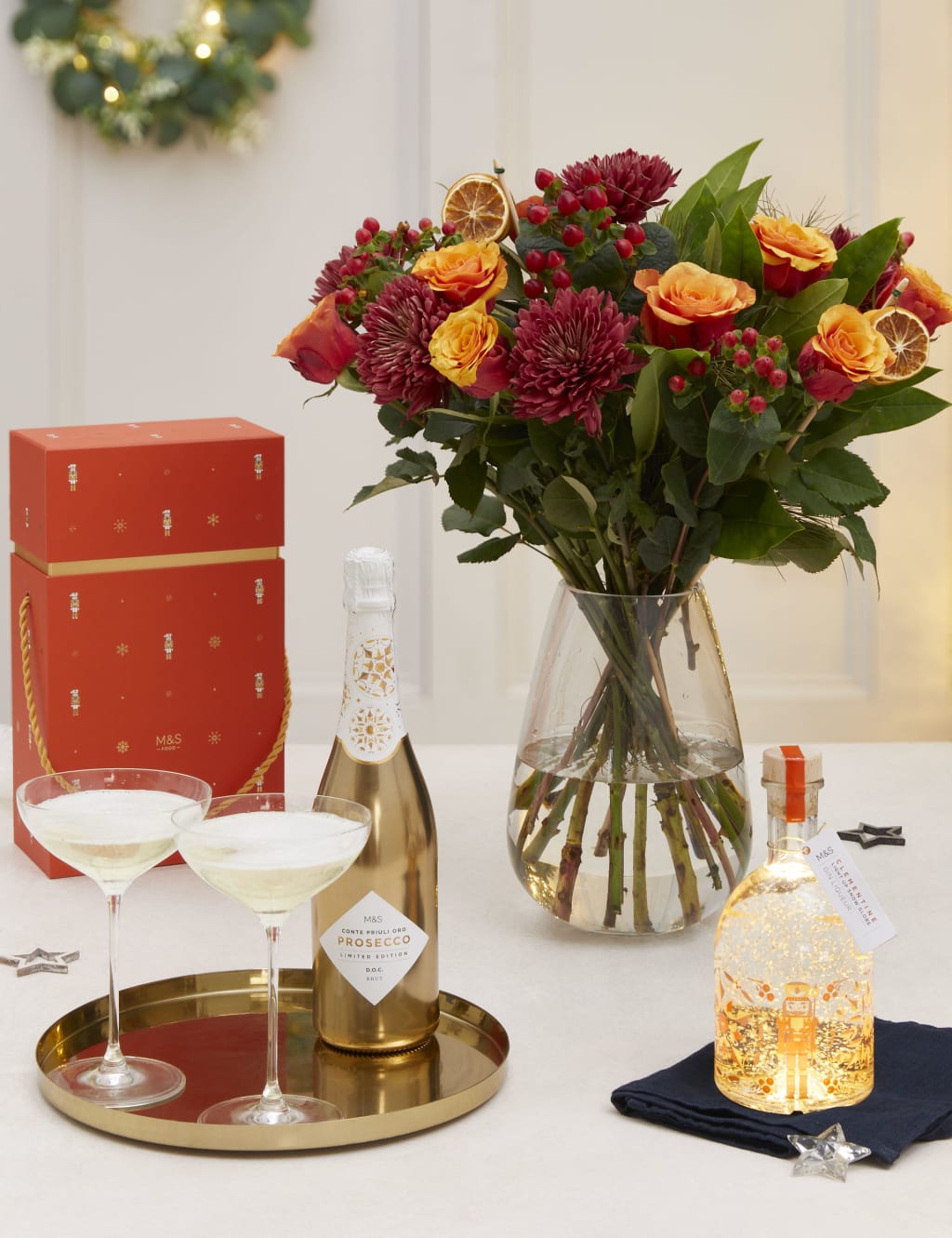 Clementine Light Up Snow Globe Gin Liqueur & Bouquet Gift 1 of 5