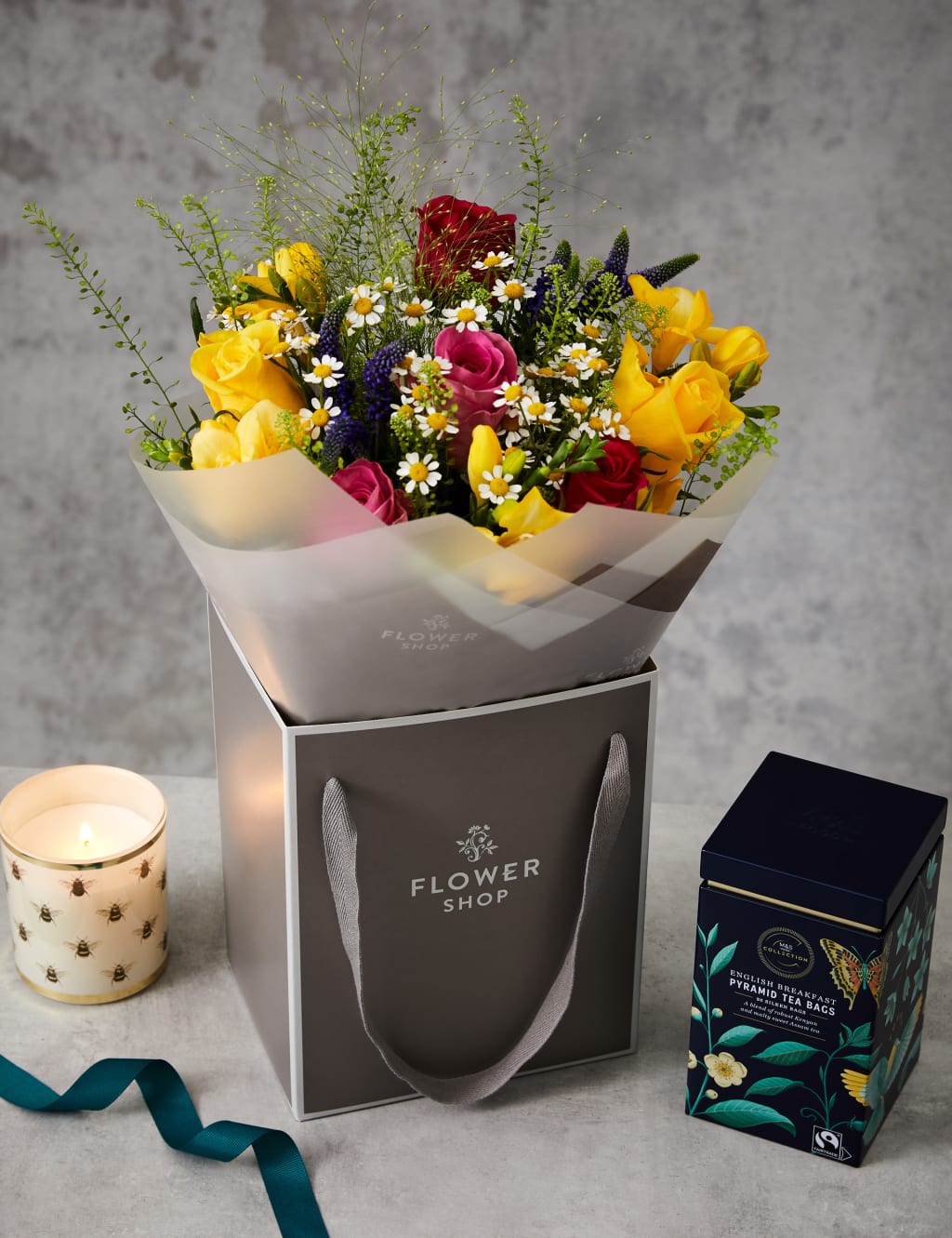 Brighten Your Day Bouquet, Tea & Candle Gift 1 of 3