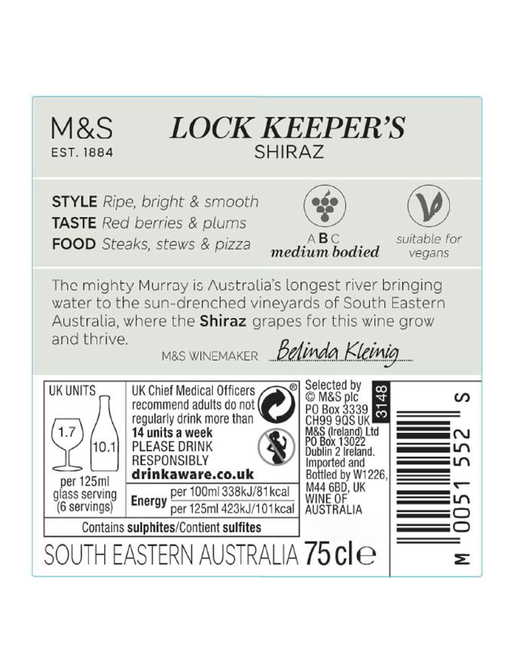 Lock Keeper's Reserve Shiraz - Case of 6 2 of 2