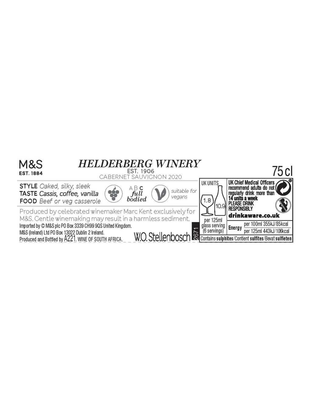Helderberg Cellars Cabernet Sauvignon - Case of 6 2 of 2