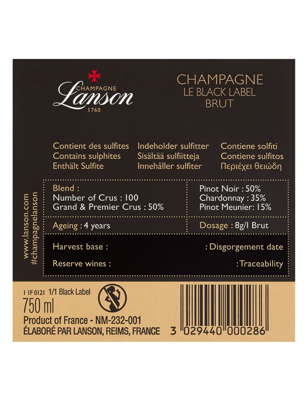 Lanson Le Black Label Brut NV - Single Bottle 3 of 4