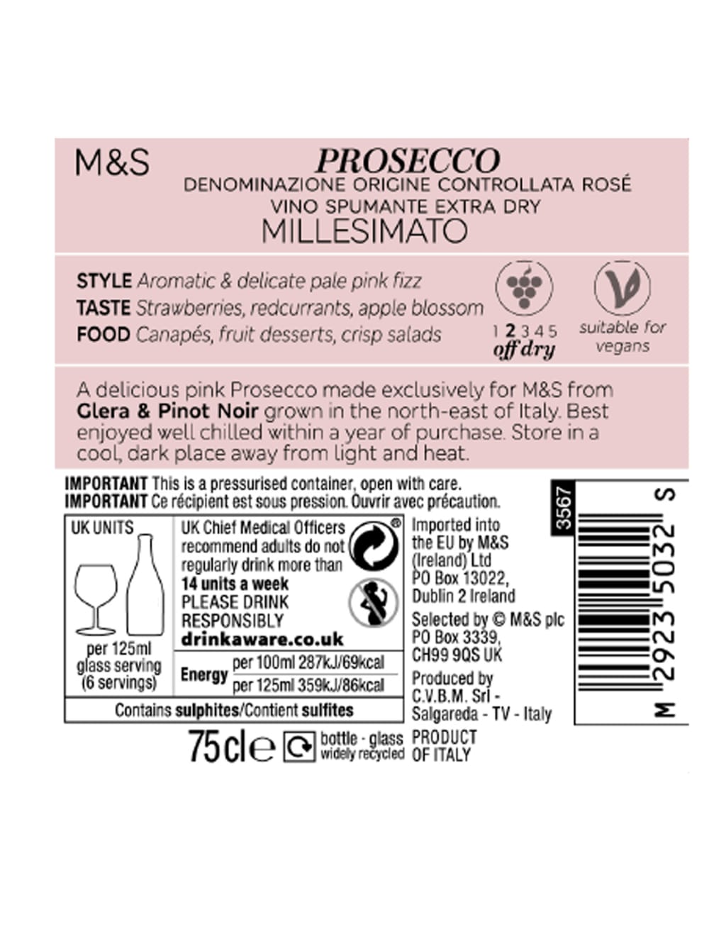 Summer Limited Edition Conte Priuli Oro Rosa Prosecco Rosé - Case of 6 2 of 2