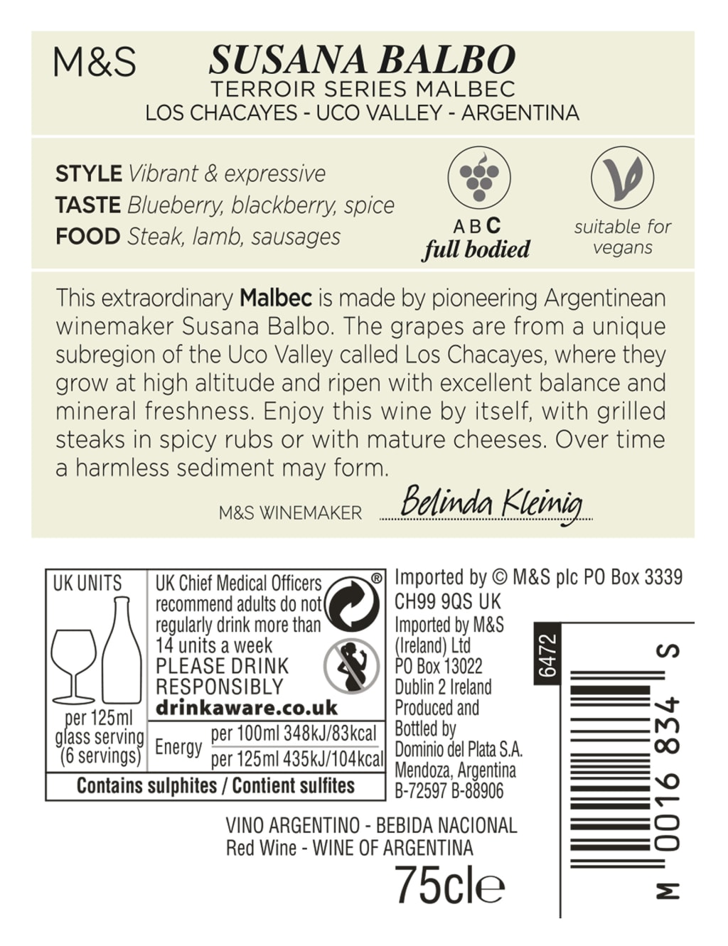 M&S Collection Susana Balbo Malbec - Case of 6 2 of 2