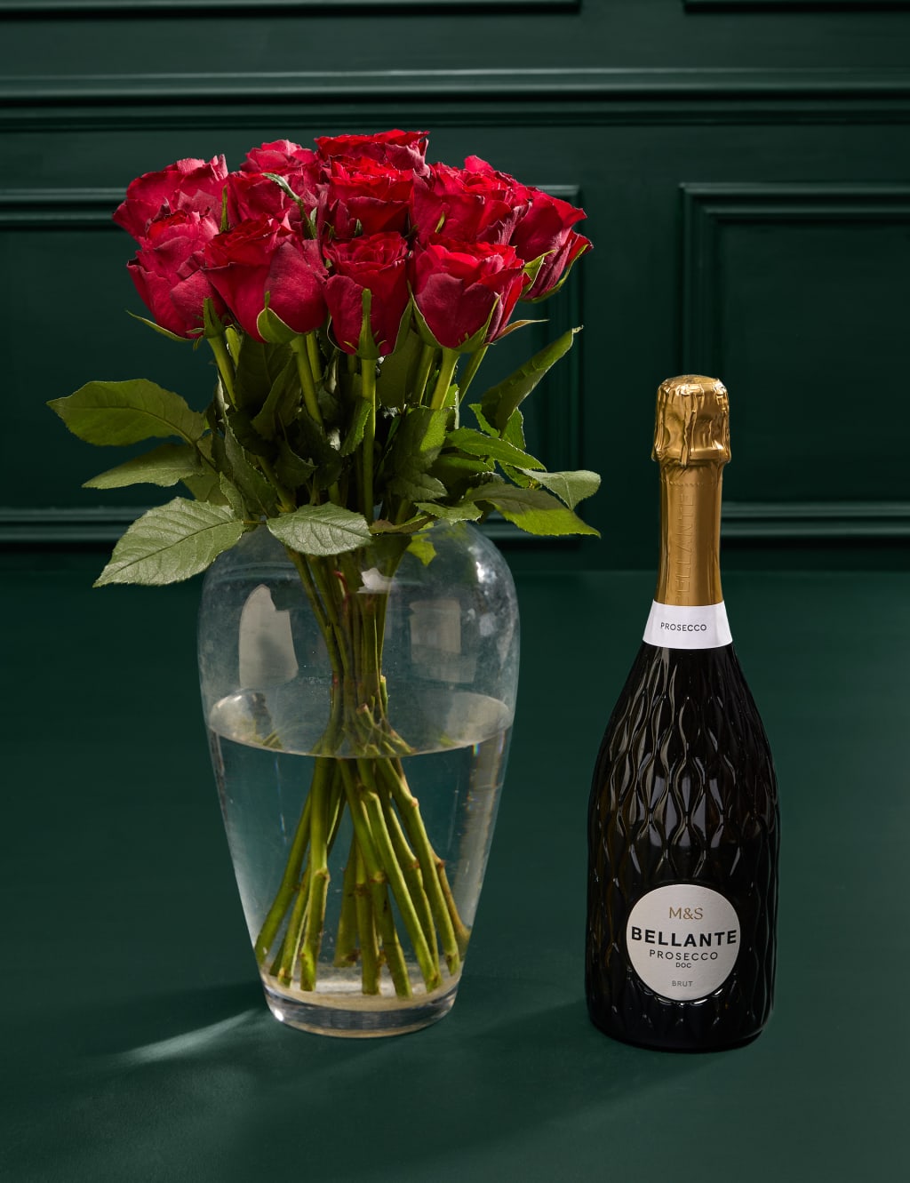 Dozen Red Roses Bouquet with Prosecco 1 of 7