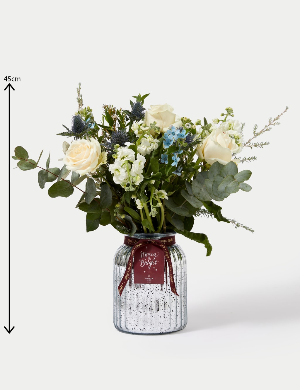 Cream Rose & Blue Eryngium Bouquet in Vase 5 of 5