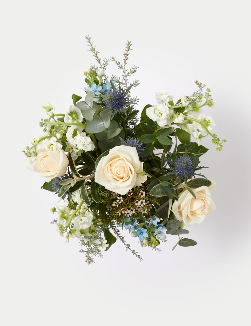 Cream Rose & Blue Eryngium Bouquet in Vase 2 of 5