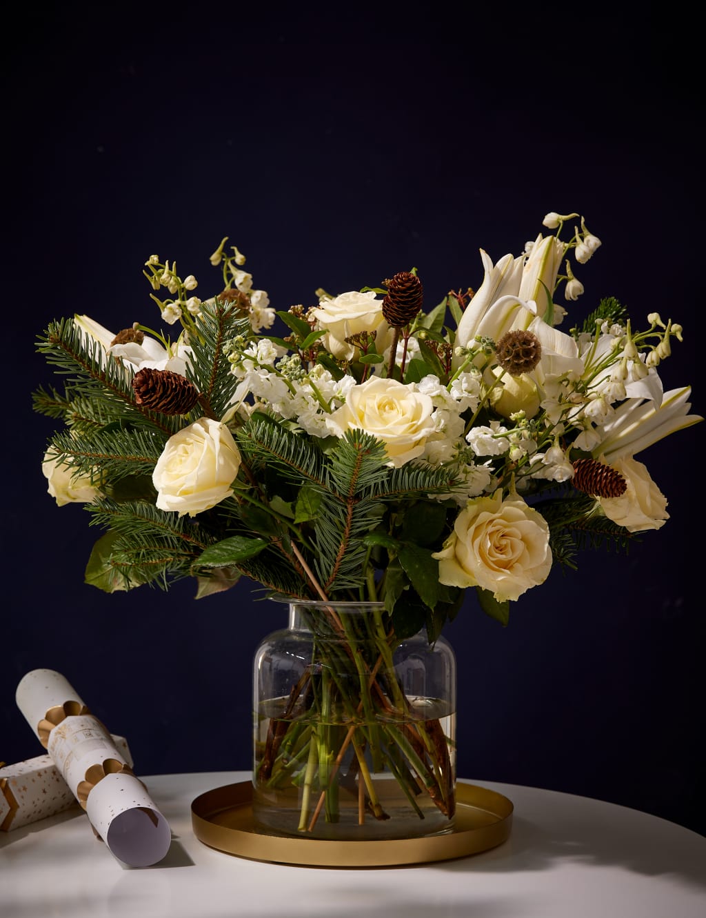 Luxury White Rose & Spray Stock Christmas Bouquet 1 of 6