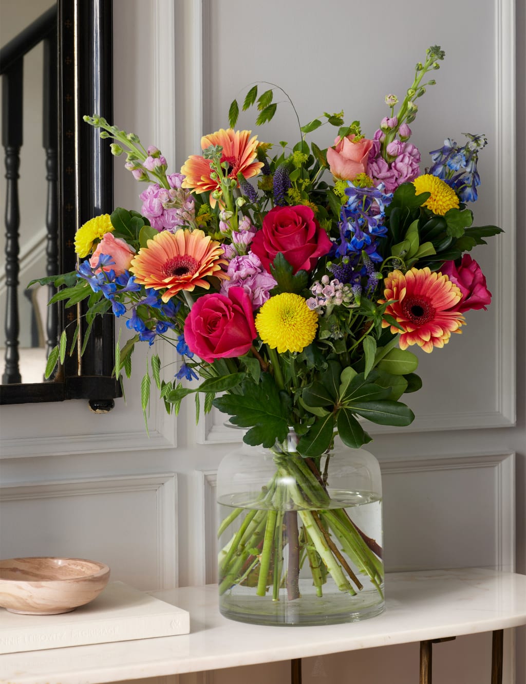Delphinium, Roses & Gerbera Bright Bouquet 1 of 4
