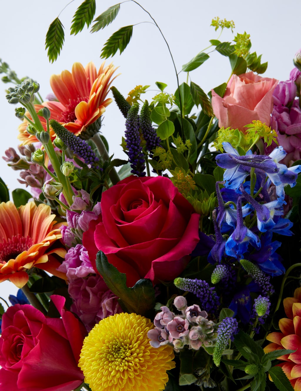 Delphinium, Roses & Gerbera Bright Bouquet 4 of 4
