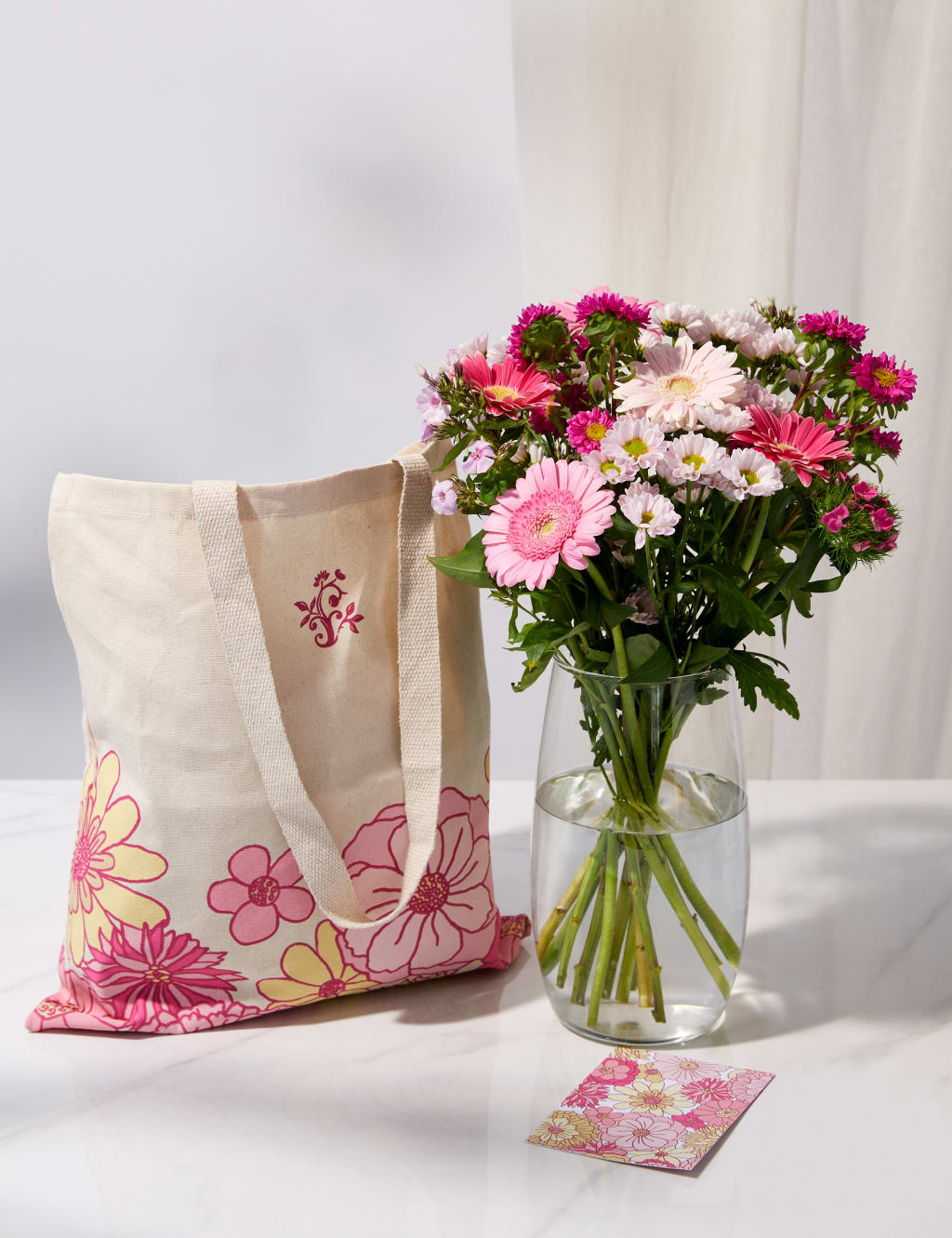 Aster & Germini Bouquet with Vintage Flower Print Tote Bag 1 of 6