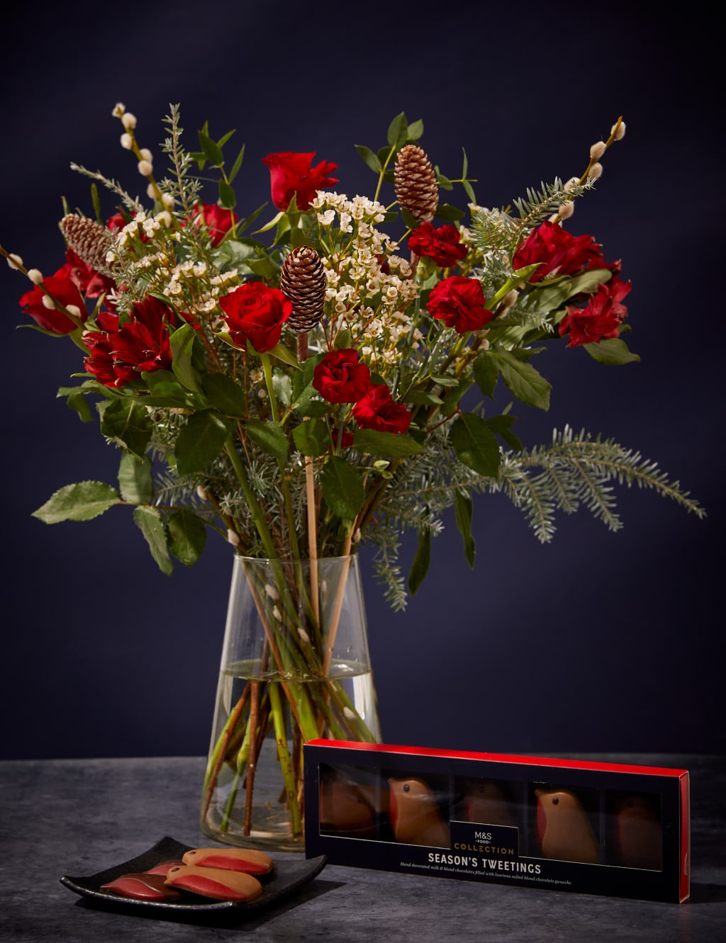 Festive Red Rose & Spray Carnation Bouquet with Chocolates 1 of 6