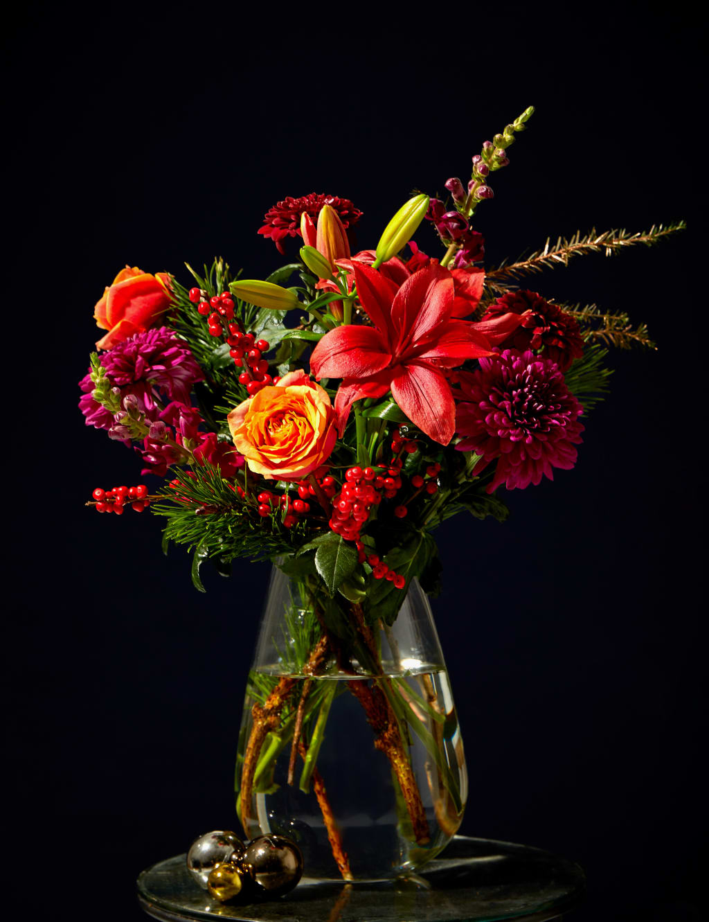 Orange Rose, Ilex & Chrysanthemum Bouquet (Delivery from 20th December 2023) 1 of 5