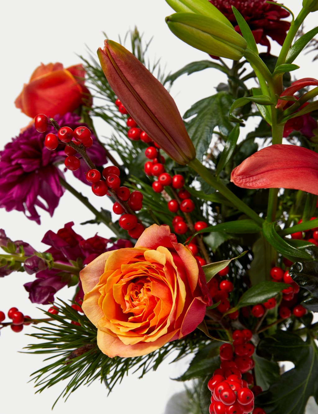 Orange Rose, Ilex & Chrysanthemum Bouquet (Delivery from 20th December 2023) 4 of 5