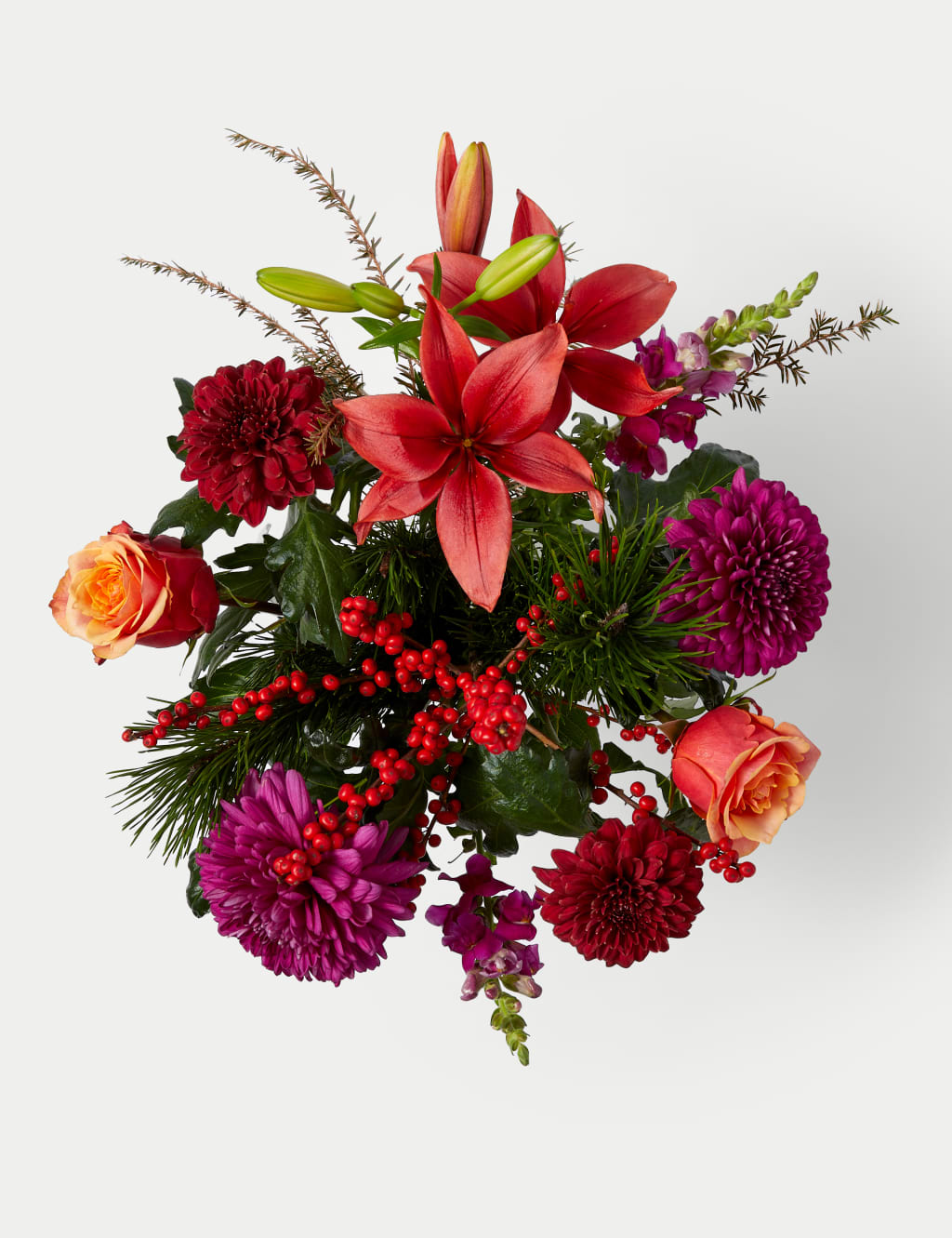 Orange Rose, Ilex & Chrysanthemum Bouquet (Delivery from 20th December 2023) 2 of 5