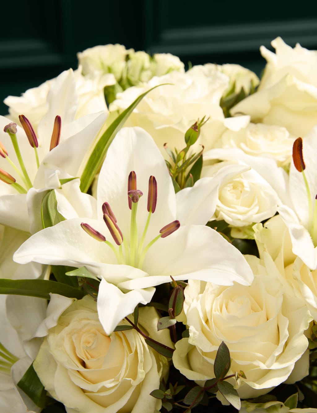 White Rose & Lily Bouquet with Swiss Chocolates & Prosecco 3 of 7