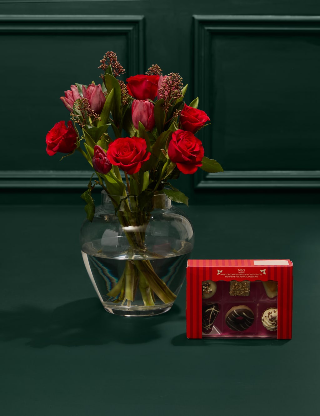 Red Rose & Tulip Bouquet with M&S Petite Patisseries 1 of 5