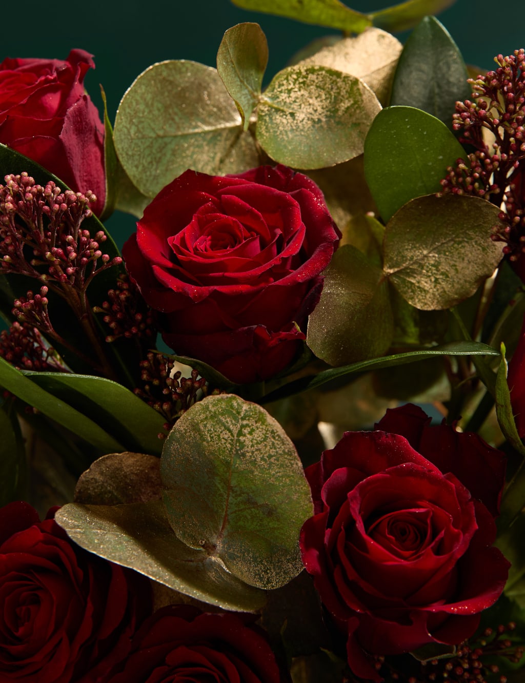 Red Roses & Skimmia with Vase 3 of 4