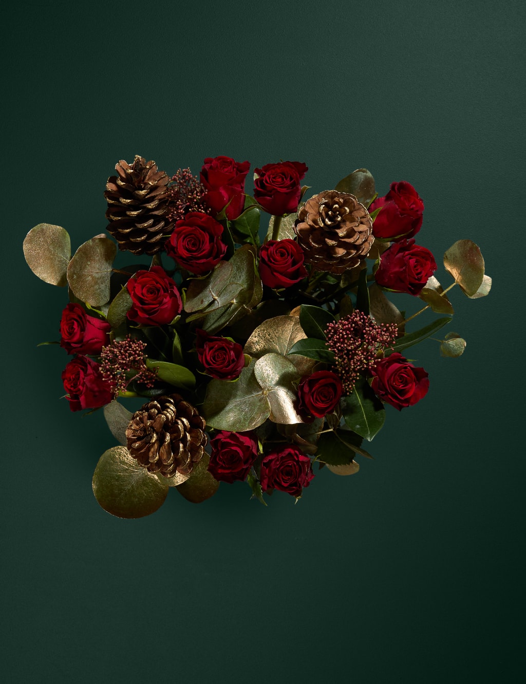 Red Roses & Skimmia with Vase 2 of 4