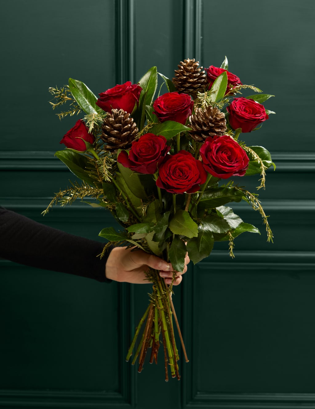 Red Christmas Rose & Pinecone Bouquet 1 of 3