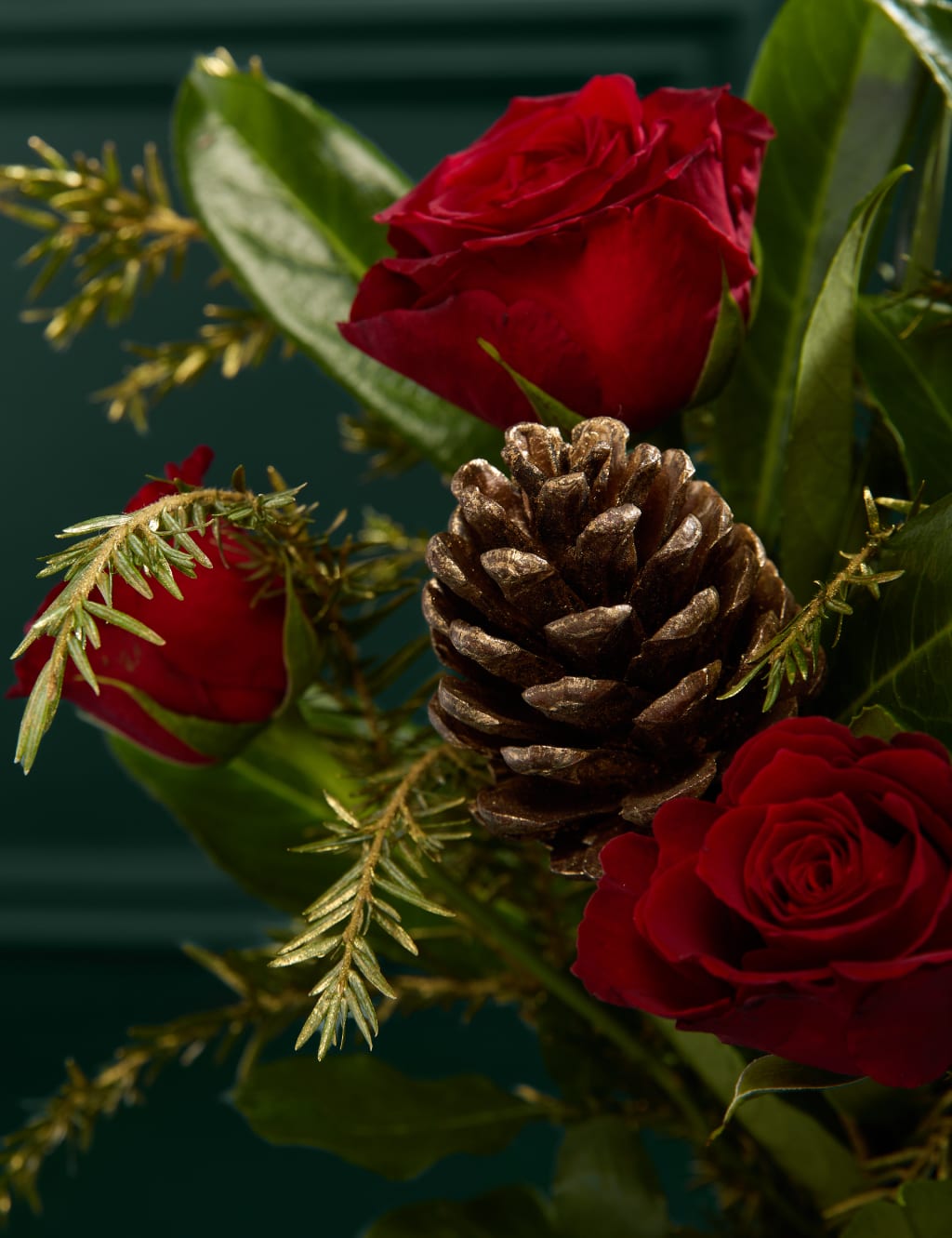 Red Christmas Rose & Pinecone Bouquet 3 of 3