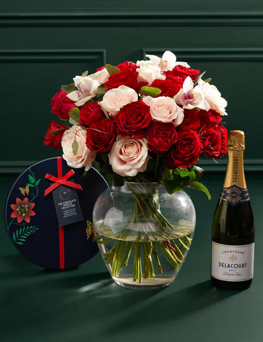 Pink Orchid & Rose Bouquet with Champagne and Chocolates 1 of 9