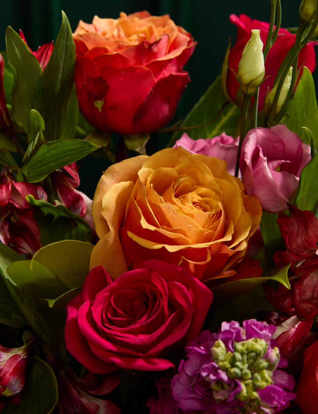 Roses, Lisianthus & Stock Bright Bouquet With Belgian Classics & Prosecco 3 of 8