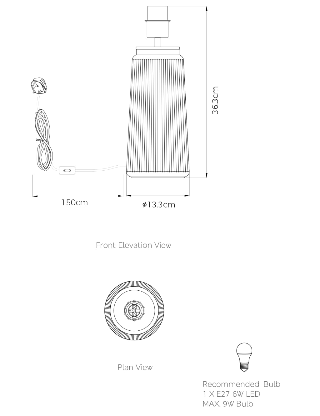 Ridged Glass Table Lamp Base 6 of 6