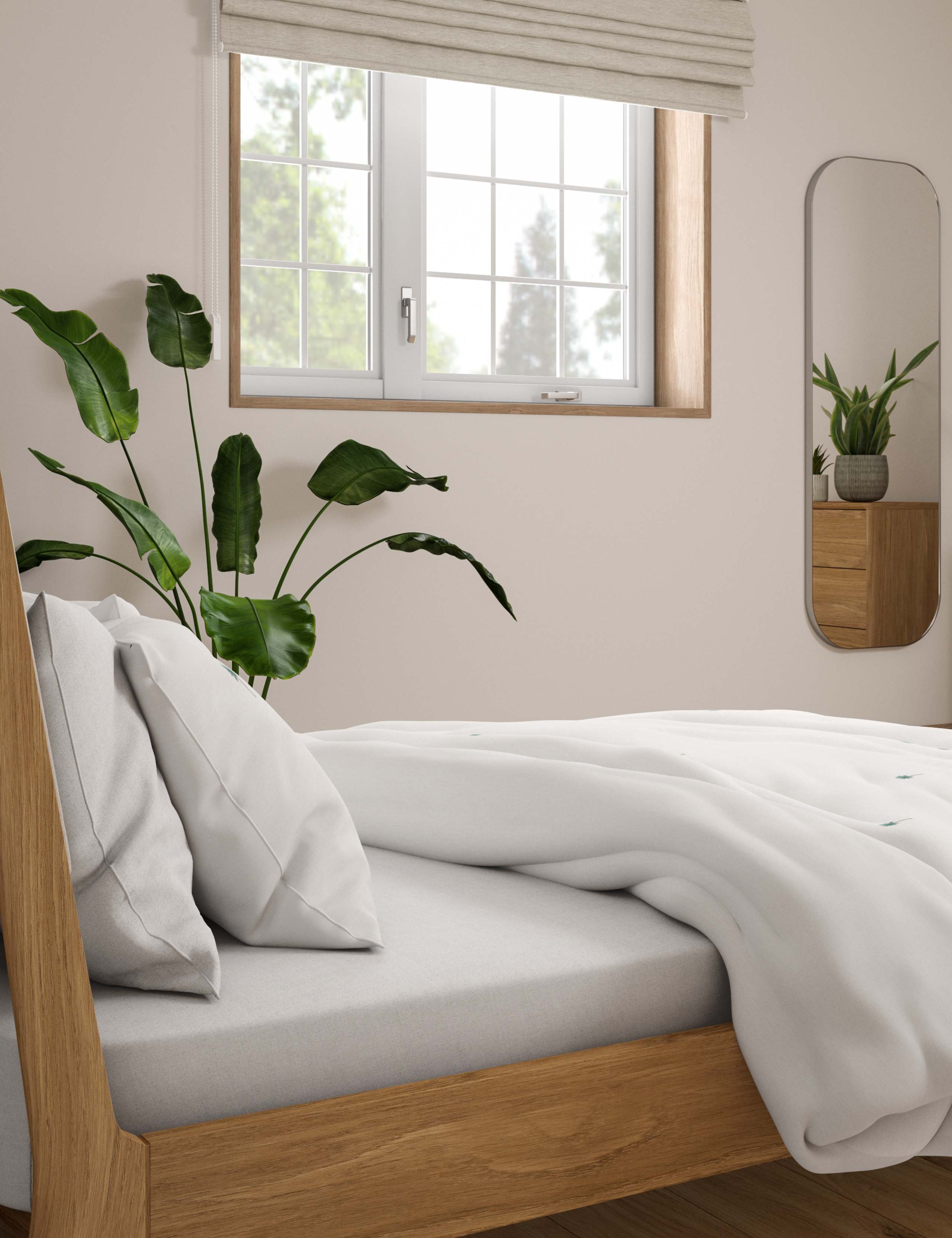 Pure Cotton Palm Embroidered Bedding Set 3 of 4
