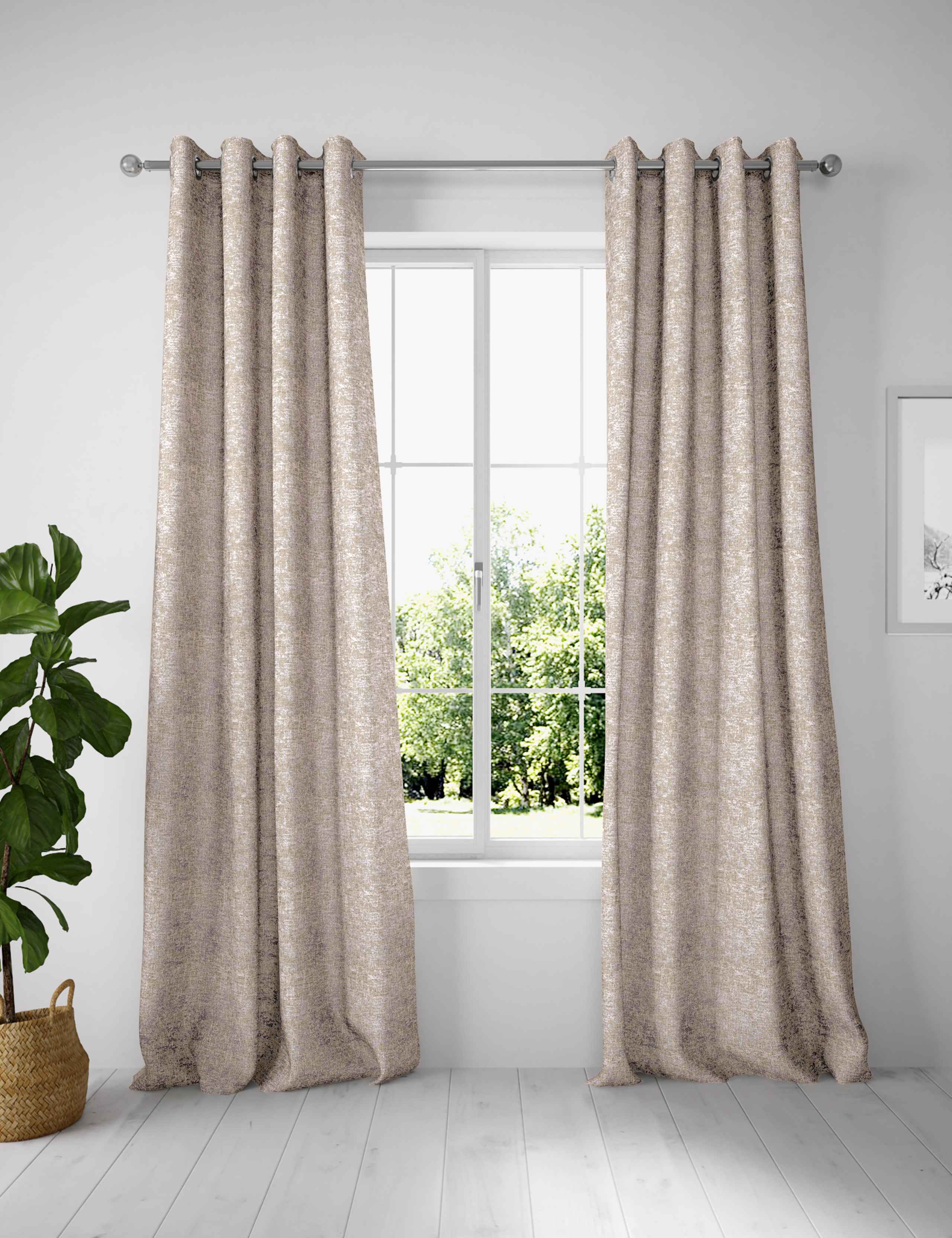 Cotton Blend Foil Texture Eyelet Curtains 1 of 2