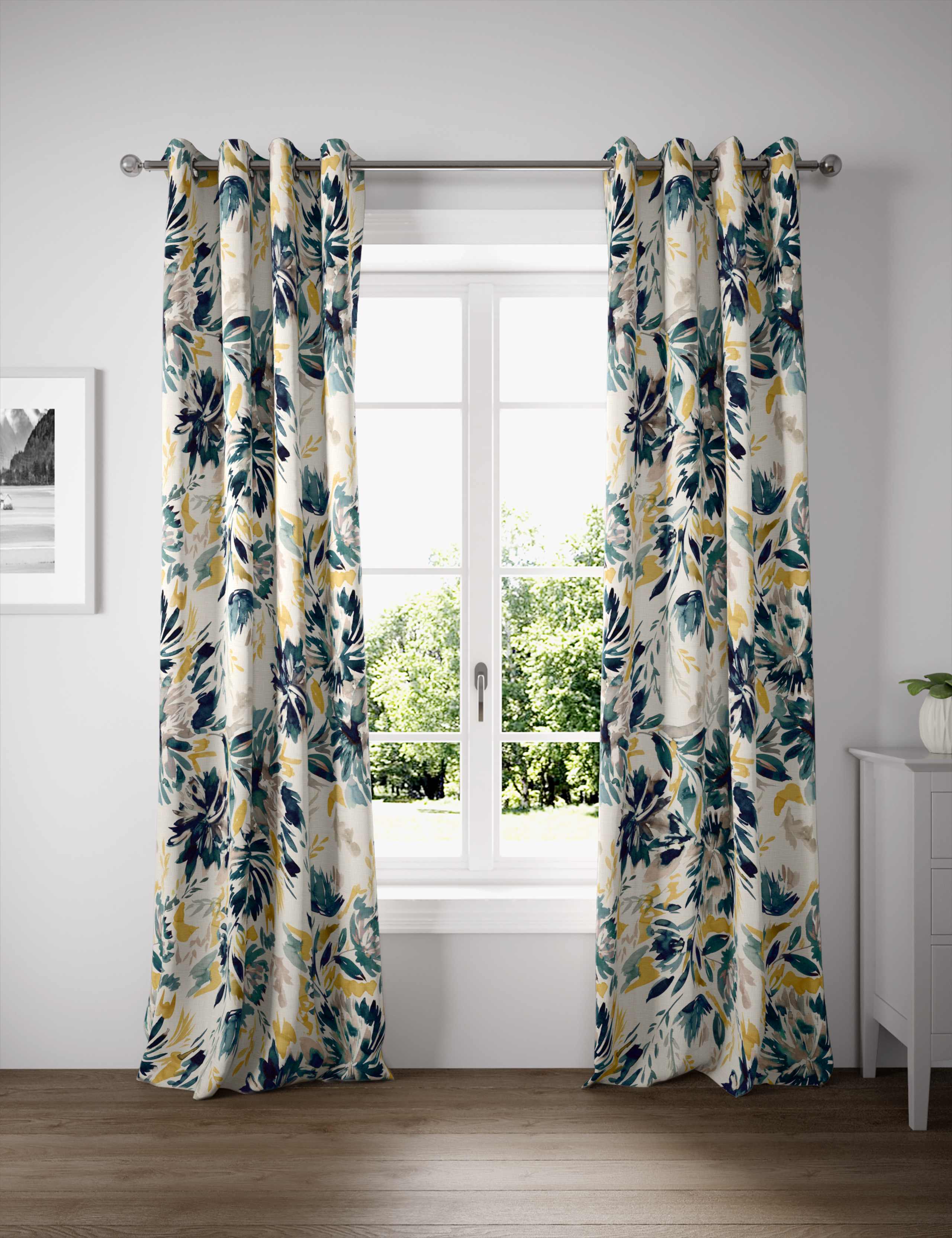 Pure Cotton Watercolour Eyelet Curtains 1 of 3