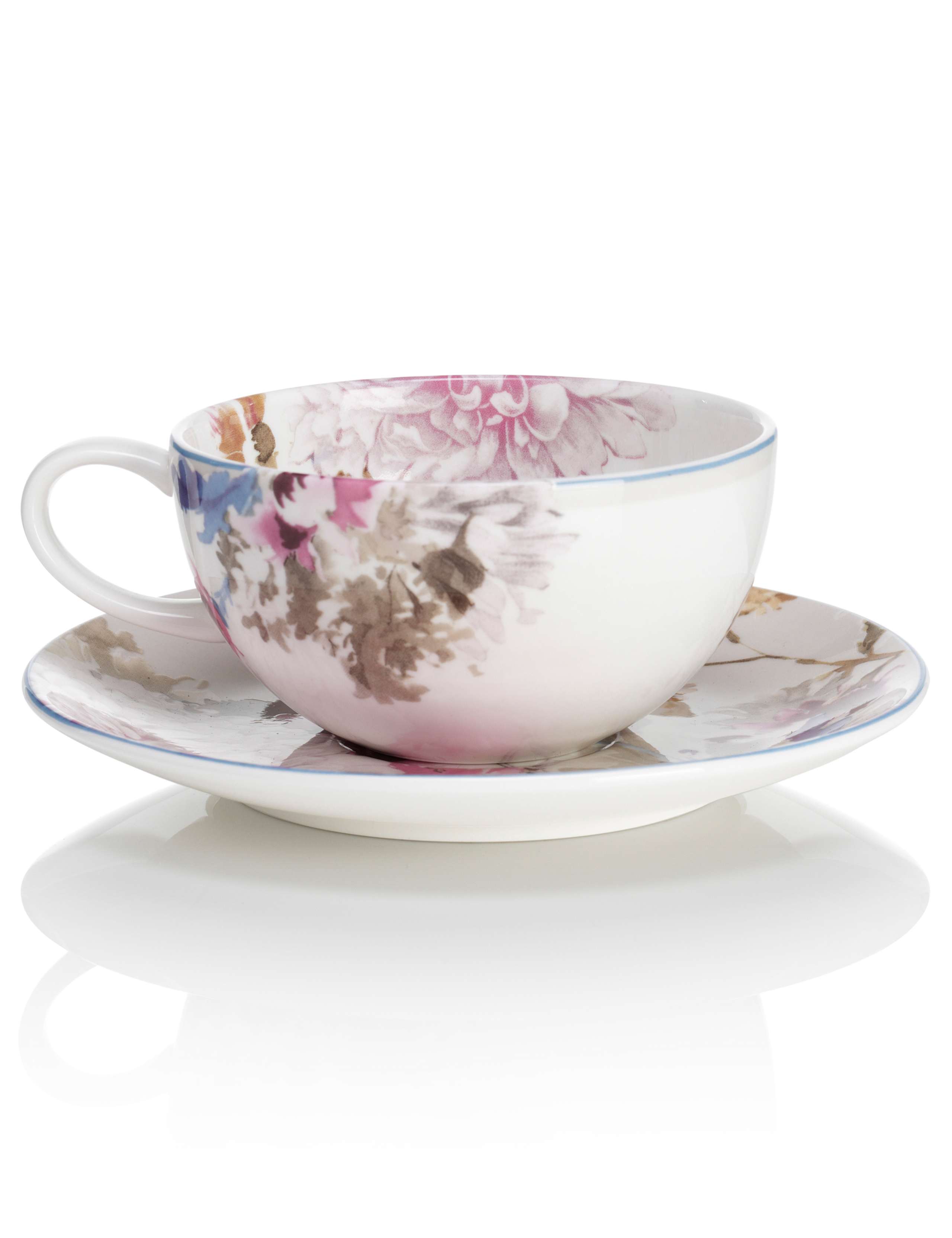 Painterly Floral Cup & Saucer Set 1 of 3