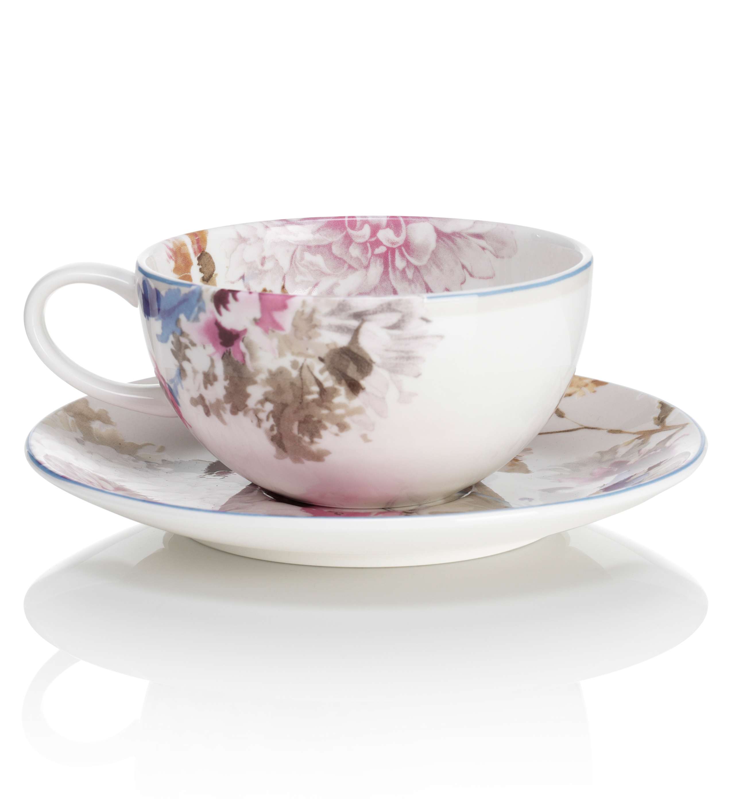 Painterly Floral Cup & Saucer Set 2 of 3