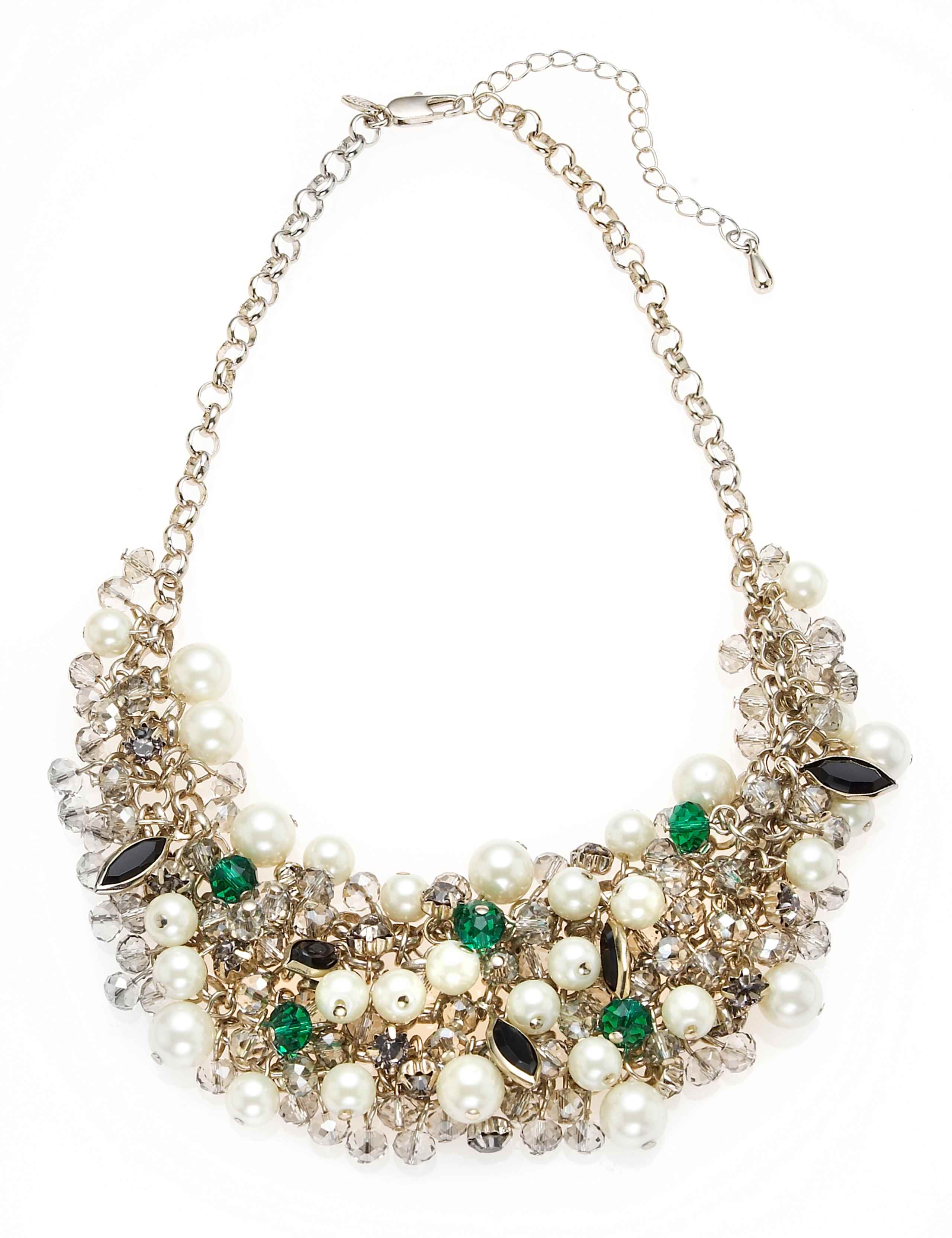 Faux Pearl Sparkle Cluster Necklace 1 of 1