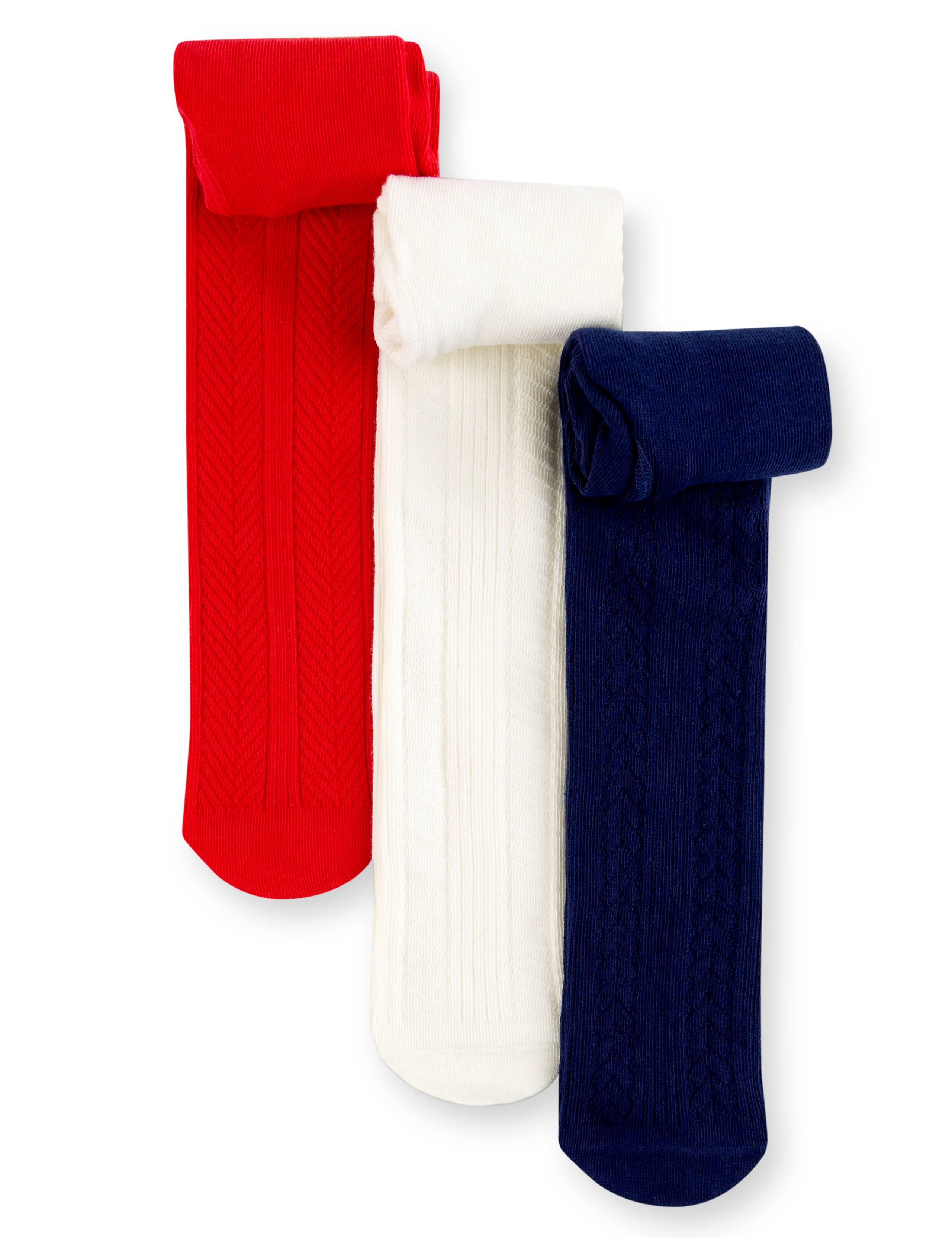 3 Pairs of Cotton Rich Textured Tights (1-7 Years) 1 of 2