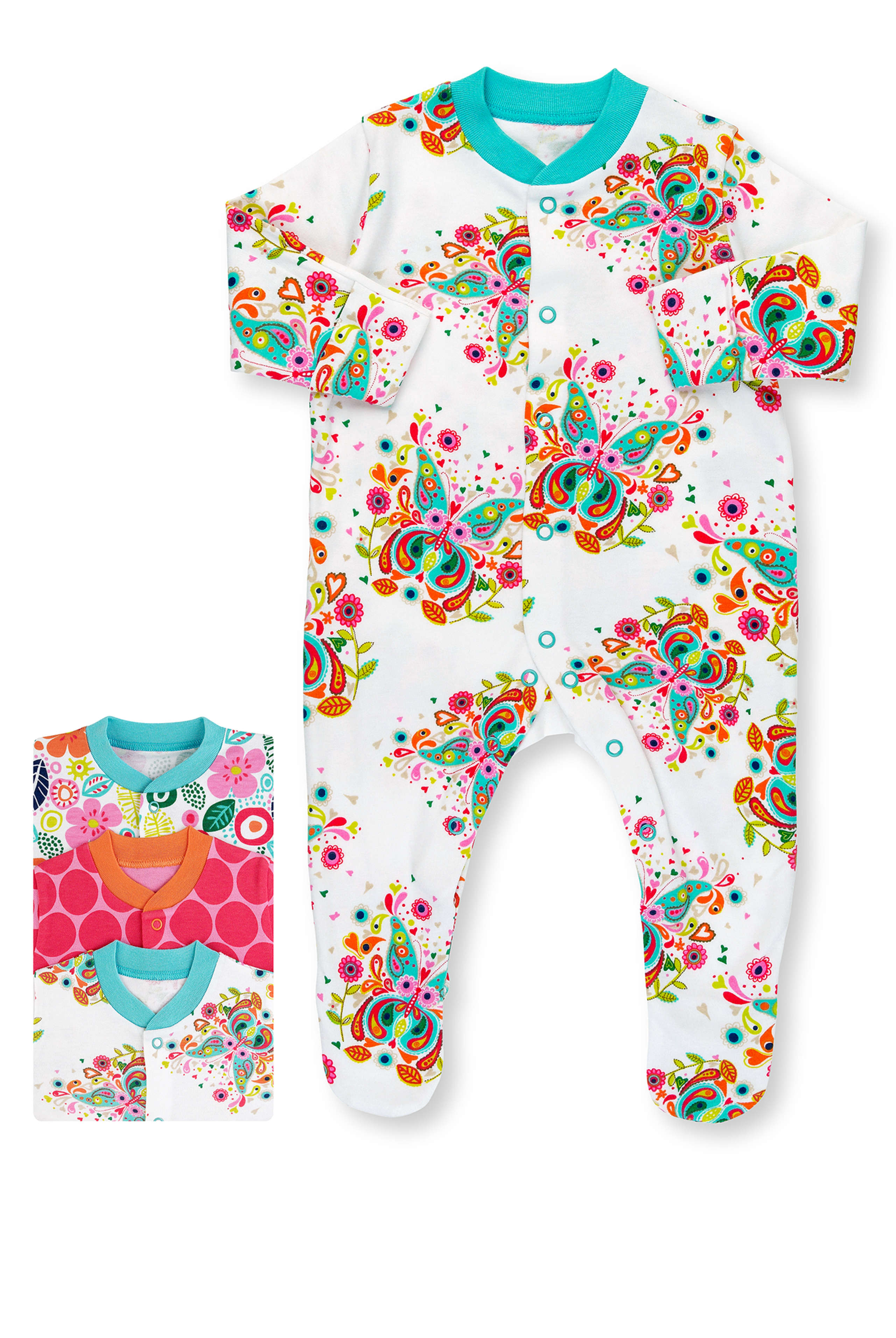 3 Pack Pure Cotton Pixel Butterfly Sleepsuits 1 of 1